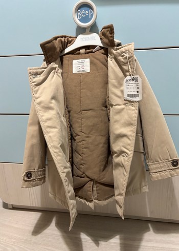 Zara etiketli Bej Kapüşonlu Düğmeli Erkek Çocuk Kaban - Görsel 3
