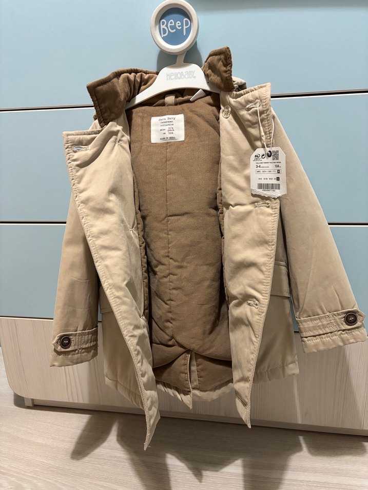 Zara etiketli Bej Kapüşonlu Düğmeli Erkek Çocuk Kaban - Görsel 3
