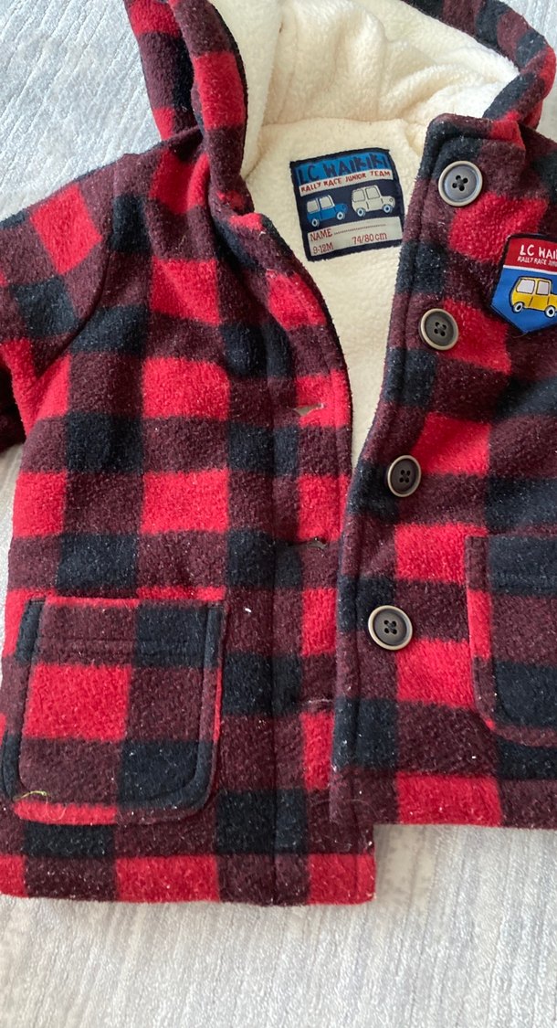 Düğmeli Kırmızı Kareli Erkek Çocuk Kabanı - Görsel 4