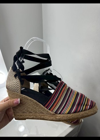 Kadın Çok Renkli Bohem Dolgu Topuklu Espadril Sandalet - Görsel 5