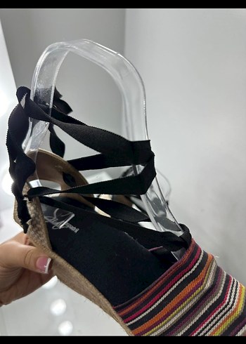 Kadın Çok Renkli Bohem Dolgu Topuklu Espadril Sandalet - Görsel 6