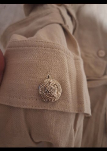 Koton Kolsuz Bej Keten Ceket Elbise - Görsel 7