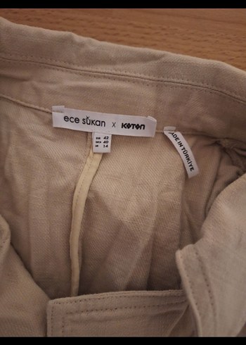 Koton Kolsuz Bej Keten Ceket Elbise - Görsel 5