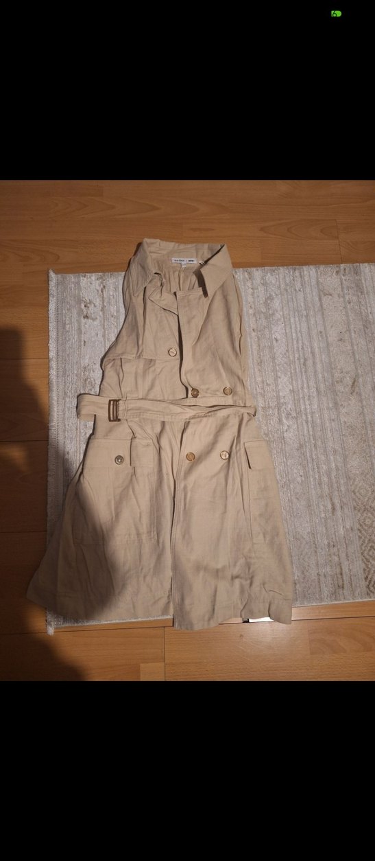 Koton Kolsuz Bej Keten Ceket Elbise - Görsel 4