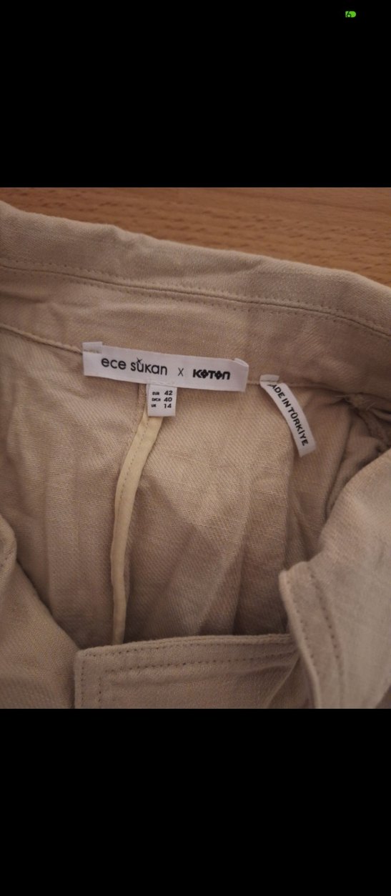 Koton Kolsuz Bej Keten Ceket Elbise - Görsel 5