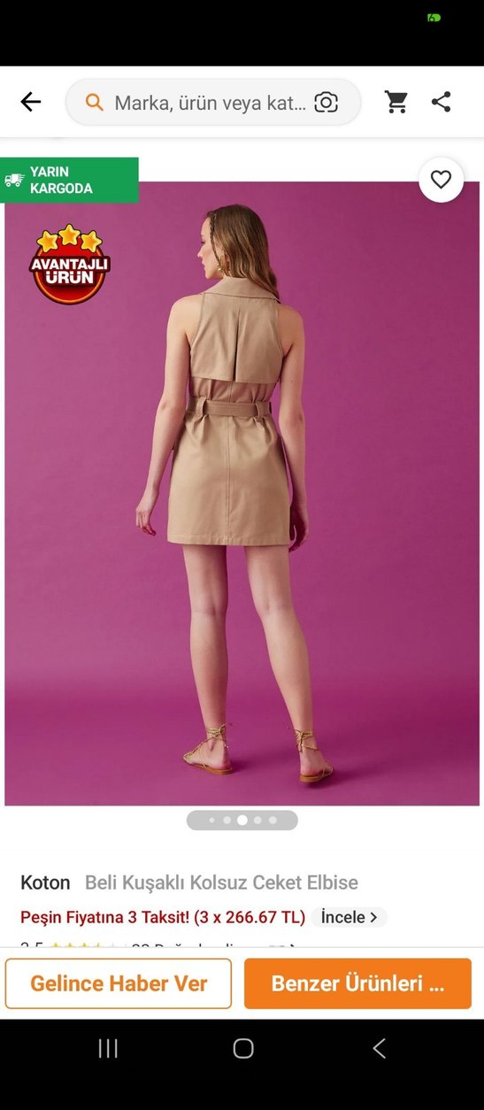 Koton Kolsuz Bej Keten Ceket Elbise - Görsel 2