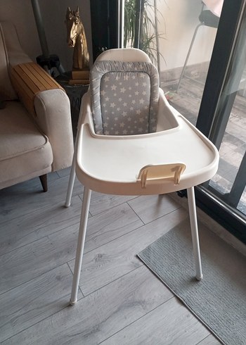 Gri Yıldız Desenli minderli Bebek Mama Sandalyesi - Görsel 3