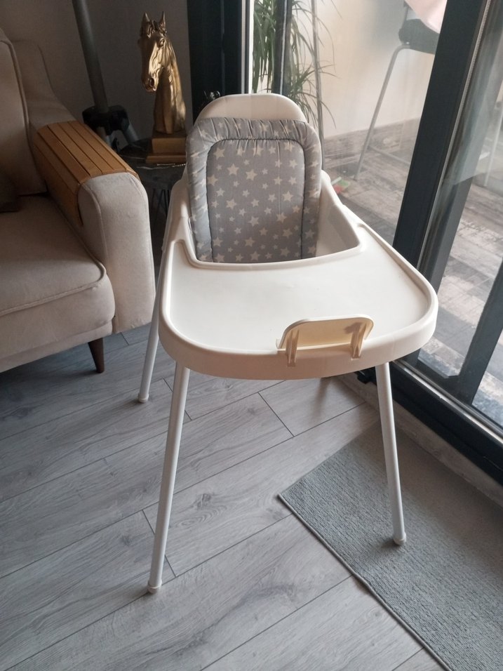 Gri Yıldız Desenli minderli Bebek Mama Sandalyesi - Görsel 3