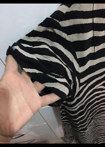 xxl Beden kahverengi Renk Kısa Kollu Zebra Desenli Kadın Tunik