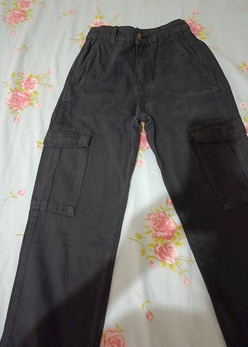Düğmeli Siyah Loose Fit Kot Pantolon
