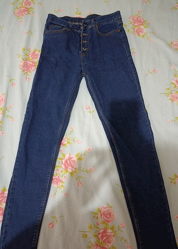 Düğmeli Mavi Skinny Kot Pantolon