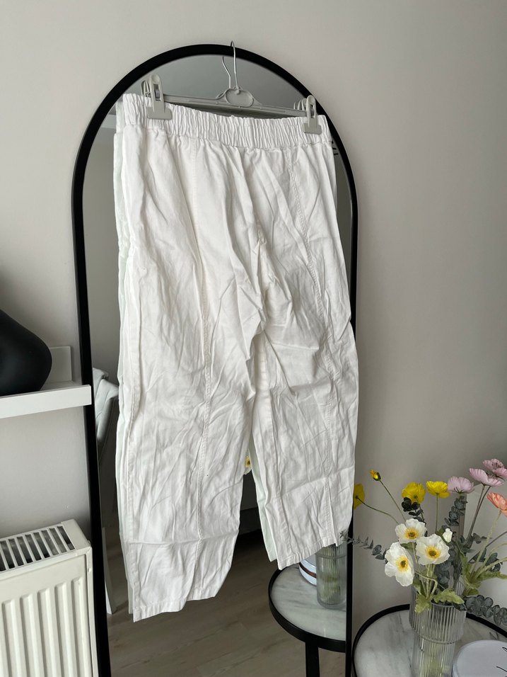 Lc waikiki Beyaz Bol Kesim Keten Kadın Pantolon - Görsel 2