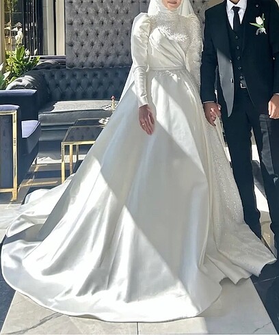 Butik Şenkal Saten İncili Tesettür Gelinlik - Görsel 5