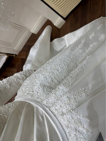 Butik Şenkal Saten İncili Tesettür Gelinlik - Görsel 9