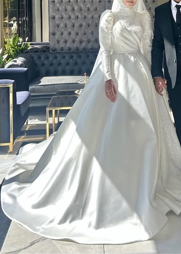 Butik Şenkal Saten İncili Tesettür Gelinlik - Görsel 5
