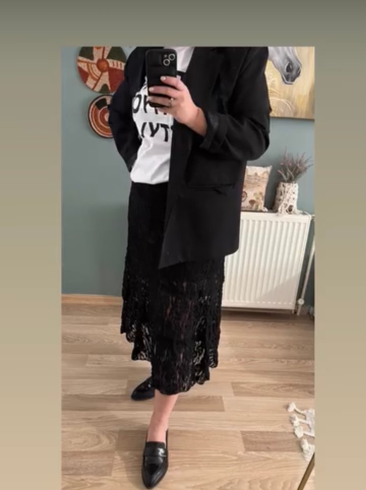 Dantel Detaylı Siyah Midi etek - Görsel 3