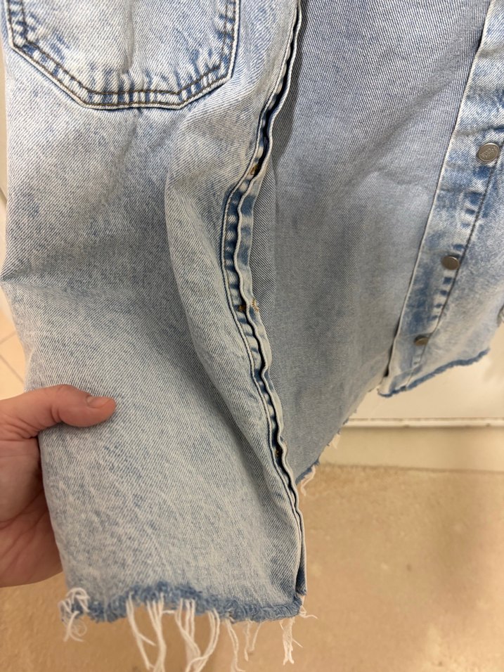 Oversize kalıp yıkamalı Denim gömlek - Görsel 4