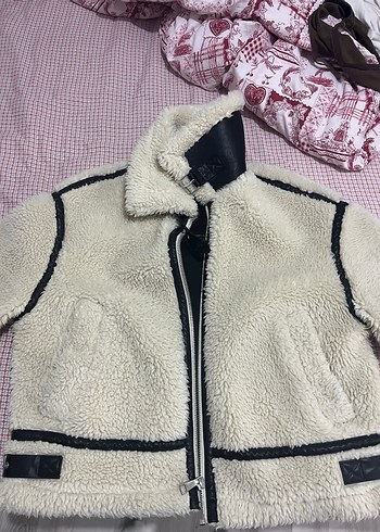 xs Beden Beyaz Kürklü Kadın Midi Ceket