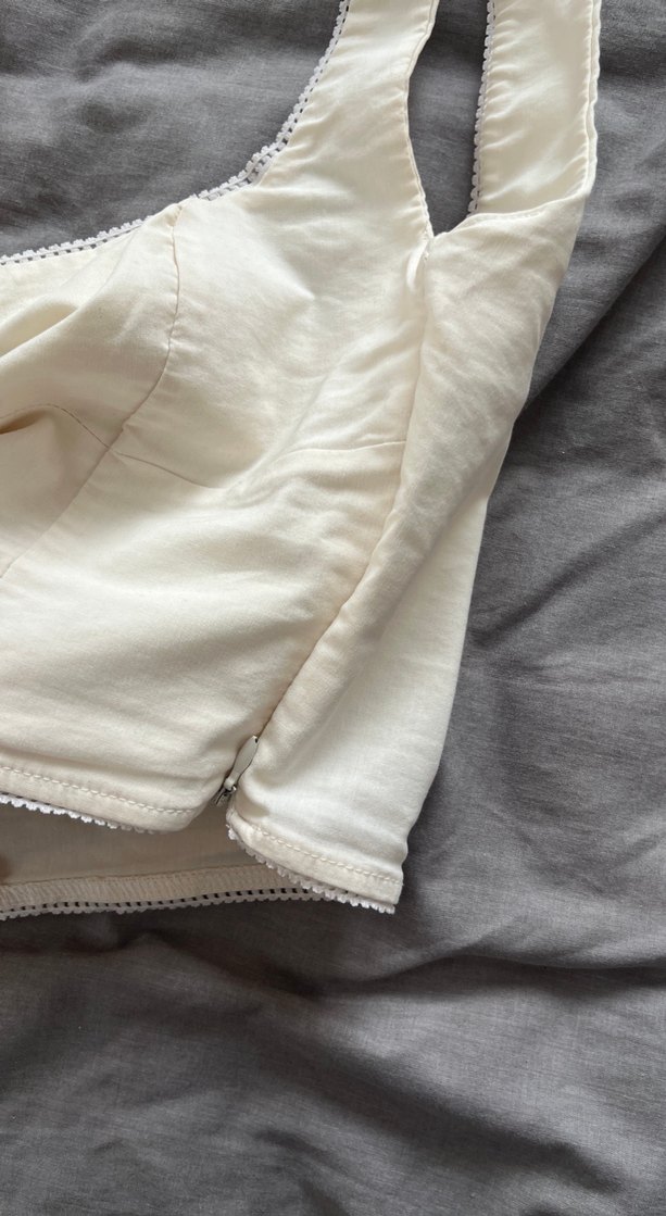 Beyaz Keten Askılı Kadın Büstiyer - Görsel 2