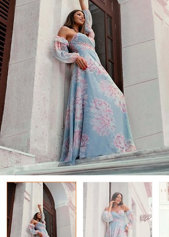 Carmen İndigo Empirme Uzun Abiye Elbise - Görsel 3