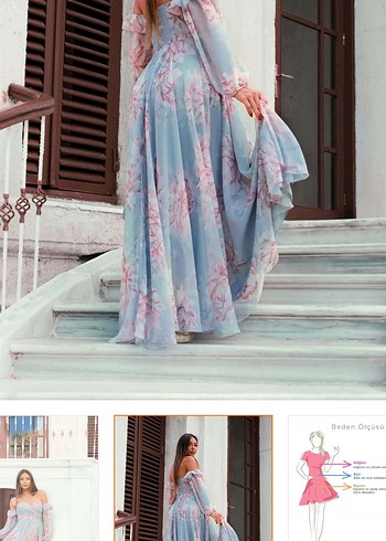 Carmen İndigo Empirme Uzun Abiye Elbise - Görsel 2