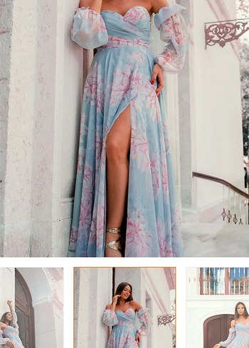 Carmen İndigo Empirme Uzun Abiye Elbise - Görsel 4