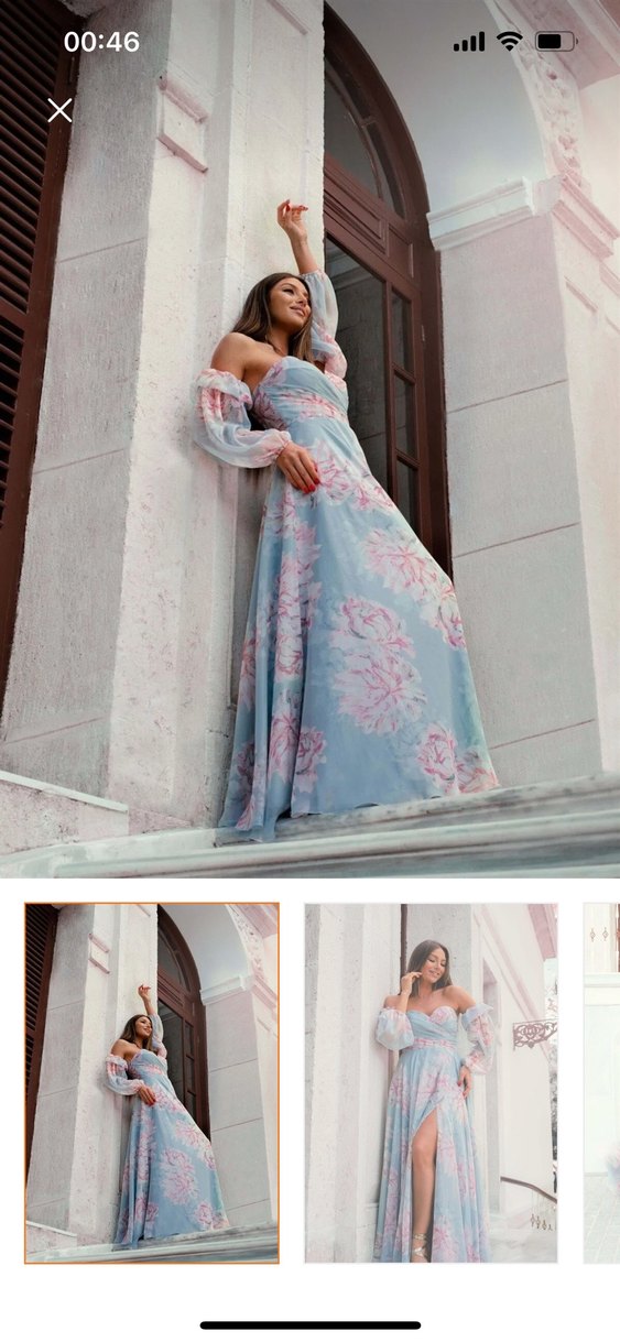 Carmen İndigo Empirme Uzun Abiye Elbise - Görsel 3