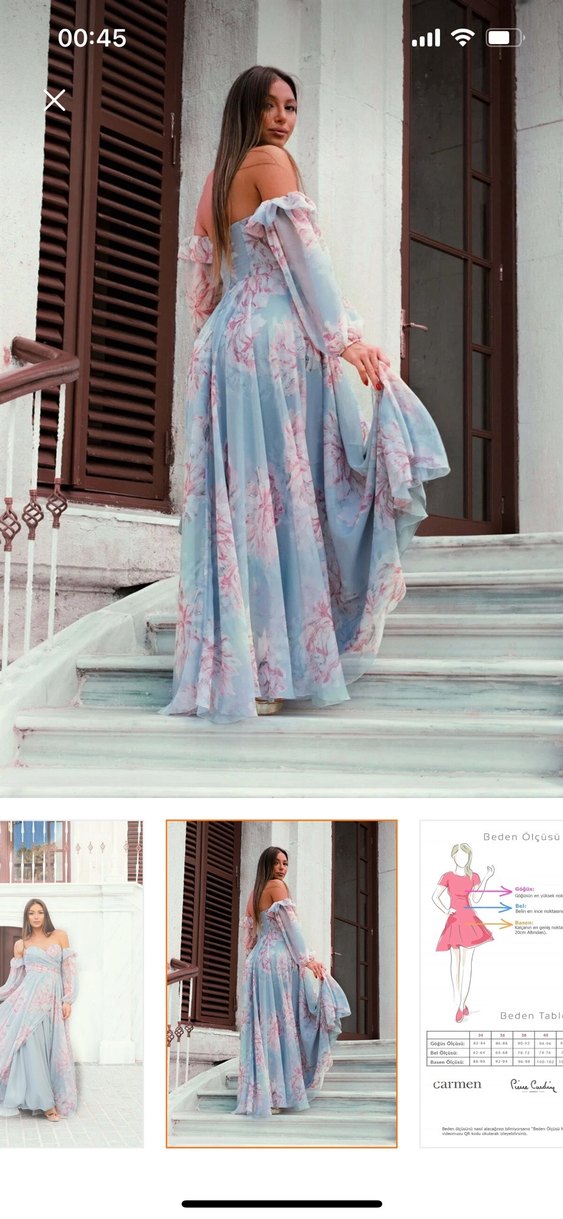 Carmen İndigo Empirme Uzun Abiye Elbise - Görsel 2