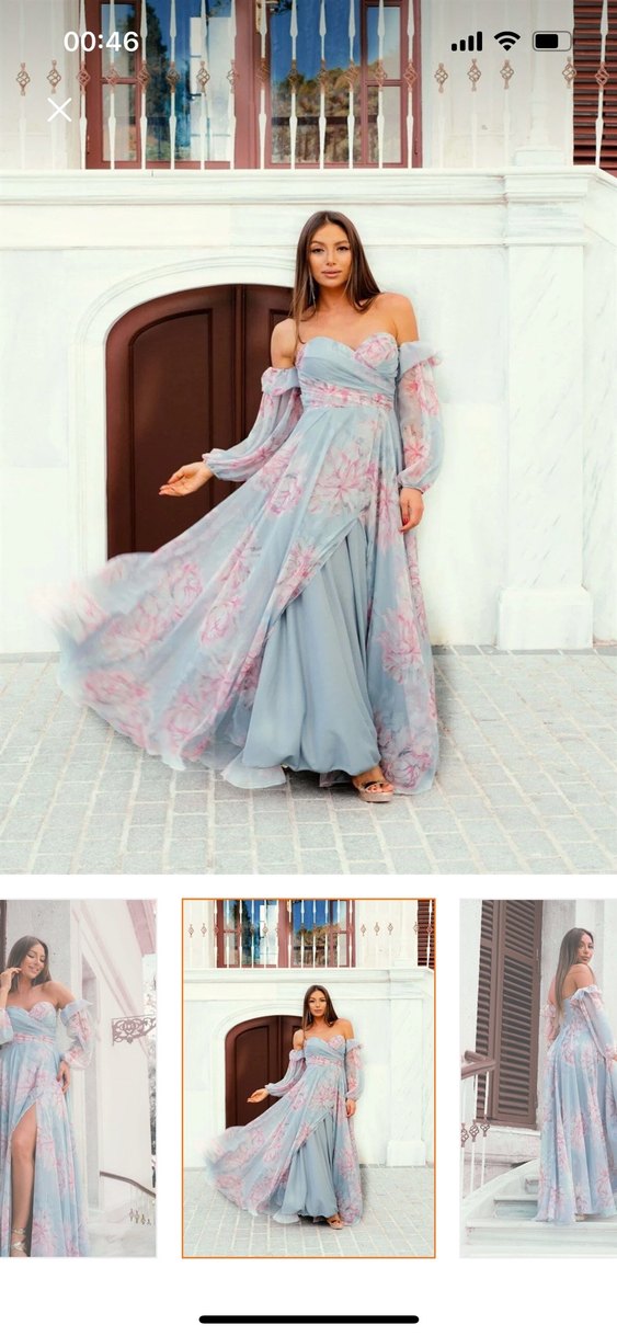 Carmen İndigo Empirme Uzun Abiye Elbise - Görsel 5