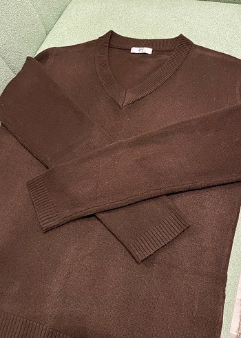 Kahverengi triko V Yaka Kadın Kazak - Görsel 4