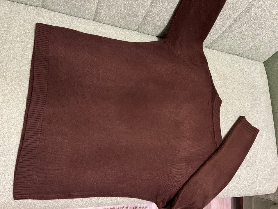 Kahverengi triko V Yaka Kadın Kazak - Görsel 3