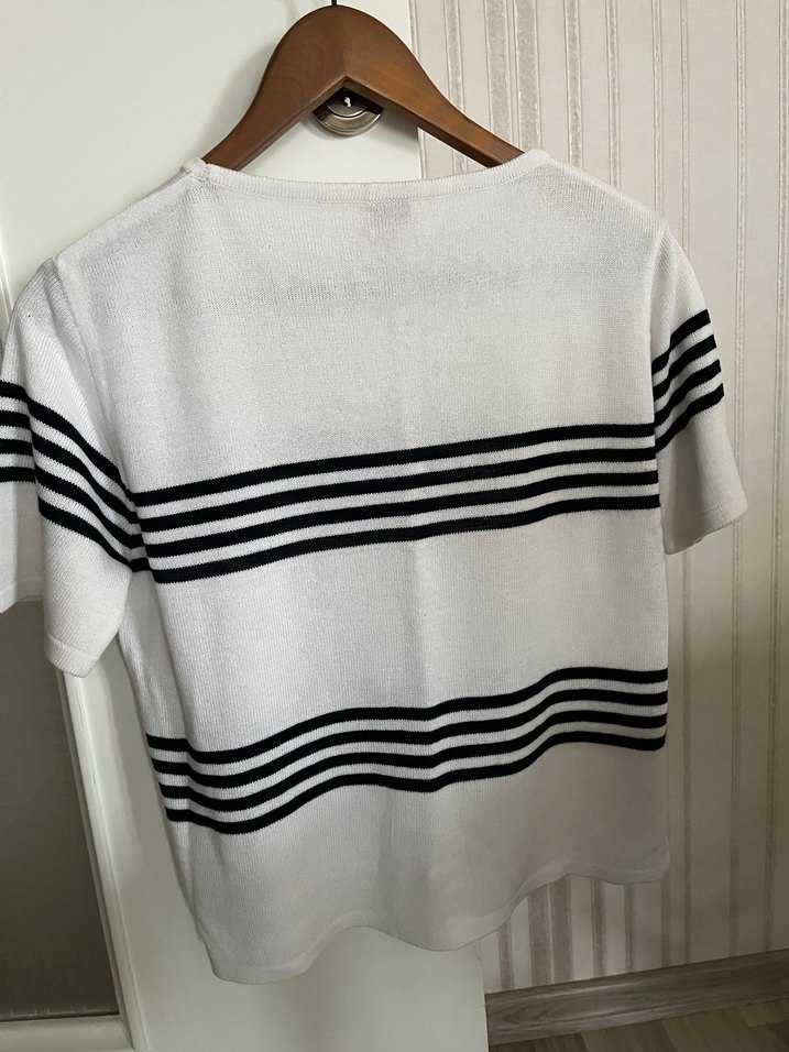 Çizgili Beyaz ve lacivert triko - Görsel 3