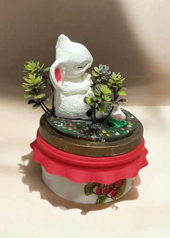 Renkli Detaylı Beyaz Tavşan Biblo - Görsel 2