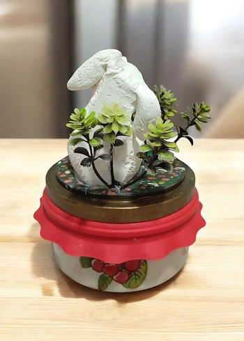 Renkli Detaylı Beyaz Tavşan Biblo - Görsel 3