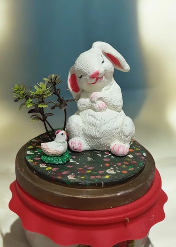 Renkli Detaylı Beyaz Tavşan Biblo - Görsel 4