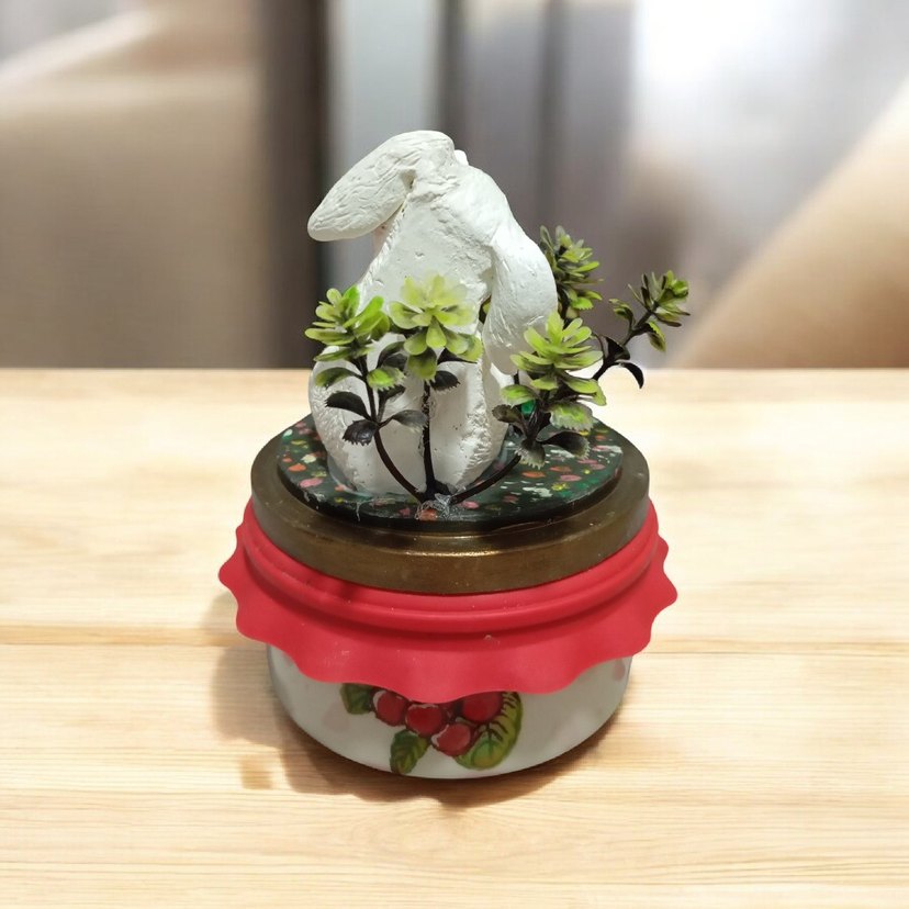 Renkli Detaylı Beyaz Tavşan Biblo - Görsel 3