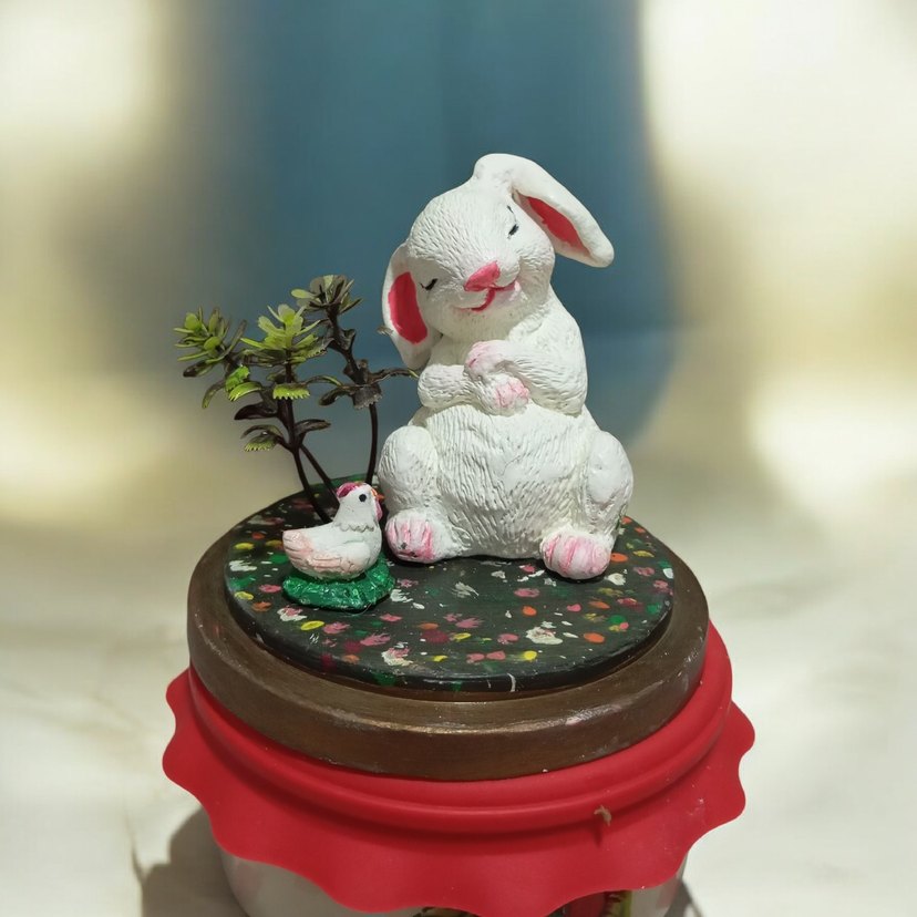 Renkli Detaylı Beyaz Tavşan Biblo - Görsel 4