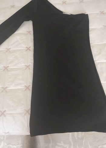 Siyah V Yakalı Hamile Mini Elbise tek omuz s beden - Görsel 2