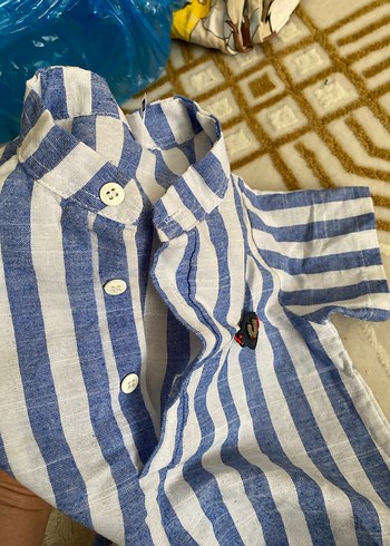 Erkek Çocuk Mavi Çizgili Kısa Kollu Gömlek - Görsel 3