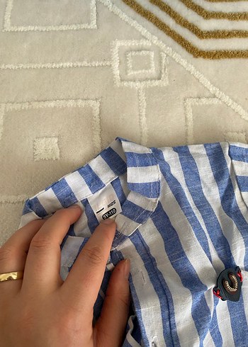 Erkek Çocuk Mavi Çizgili Kısa Kollu Gömlek - Görsel 4