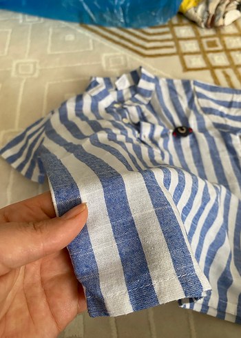 Erkek Çocuk Mavi Çizgili Kısa Kollu Gömlek - Görsel 2