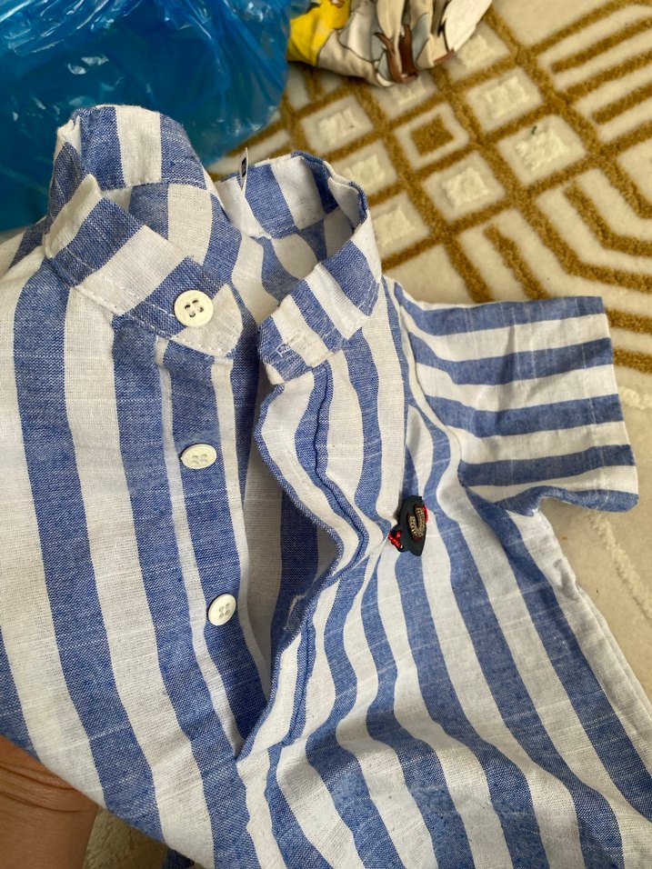 Erkek Çocuk Mavi Çizgili Kısa Kollu Gömlek - Görsel 3