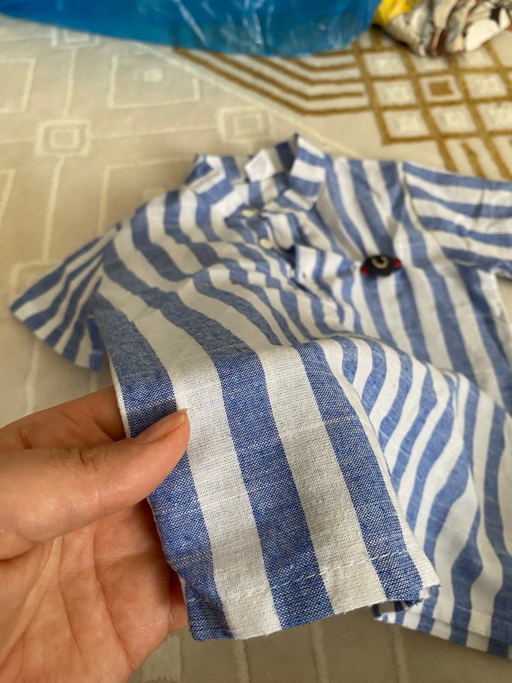 Erkek Çocuk Mavi Çizgili Kısa Kollu Gömlek - Görsel 2