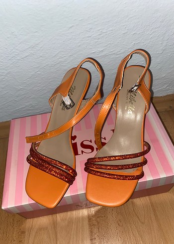 Parlak Turuncu Kadın Yüksek Topuklu Akşam Ayakkabısı - Görsel 2