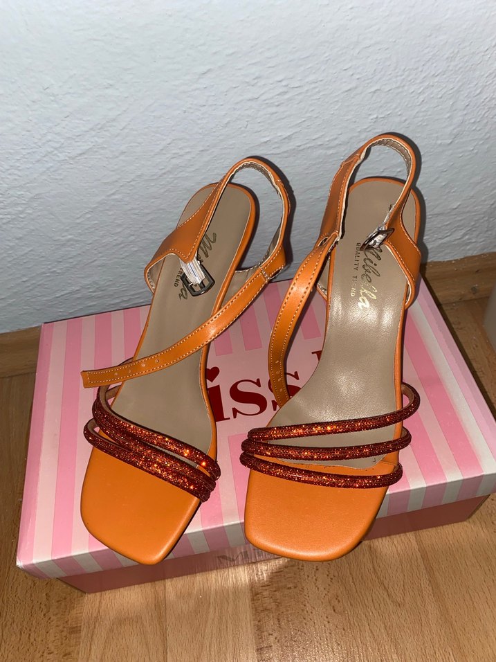 Parlak Turuncu Kadın Yüksek Topuklu Akşam Ayakkabısı - Görsel 2
