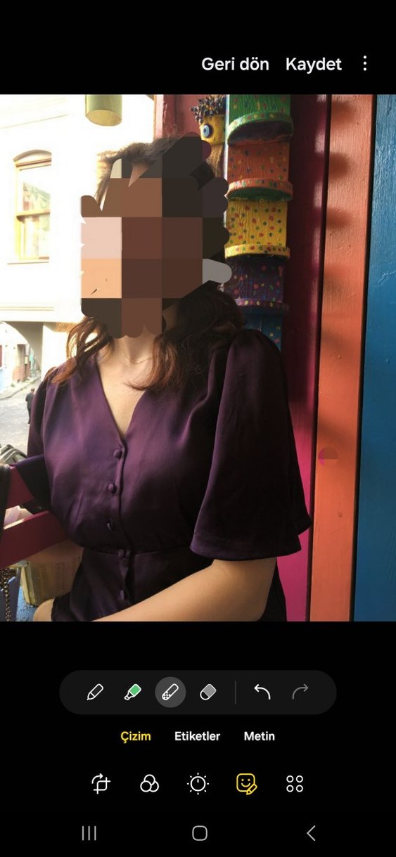 Parlak Mor Transparan V-Yaka Kadın Bluz - Görsel 2