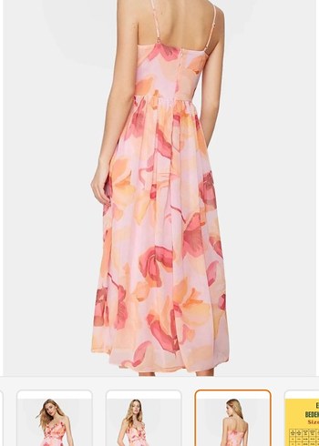 Pembe Bohem çiçekli fırfırli şifon Uzun Elbise - Görsel 3