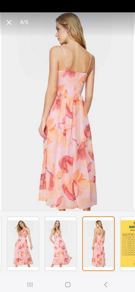 Pembe Bohem çiçekli fırfırli şifon Uzun Elbise - Görsel 3