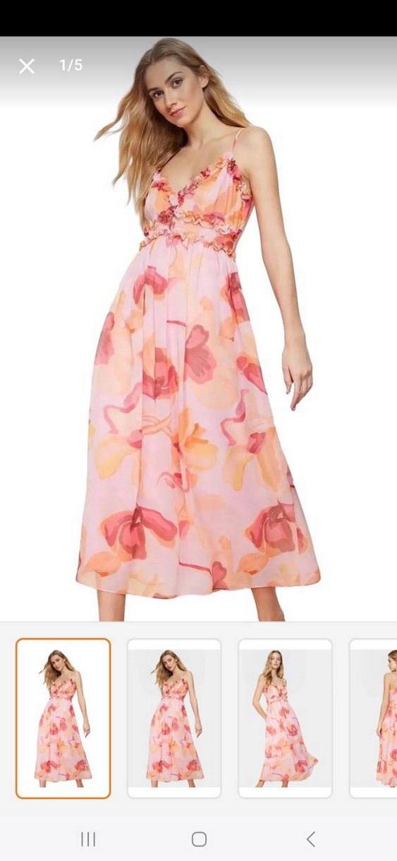 Pembe Bohem çiçekli fırfırli şifon Uzun Elbise - Görsel 2