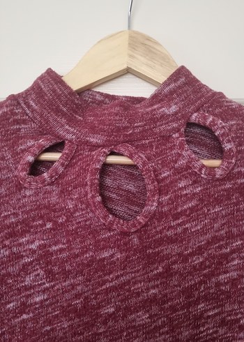 Bordo Yüksek Yakalı Örgü Kadın Kazak - Görsel 2